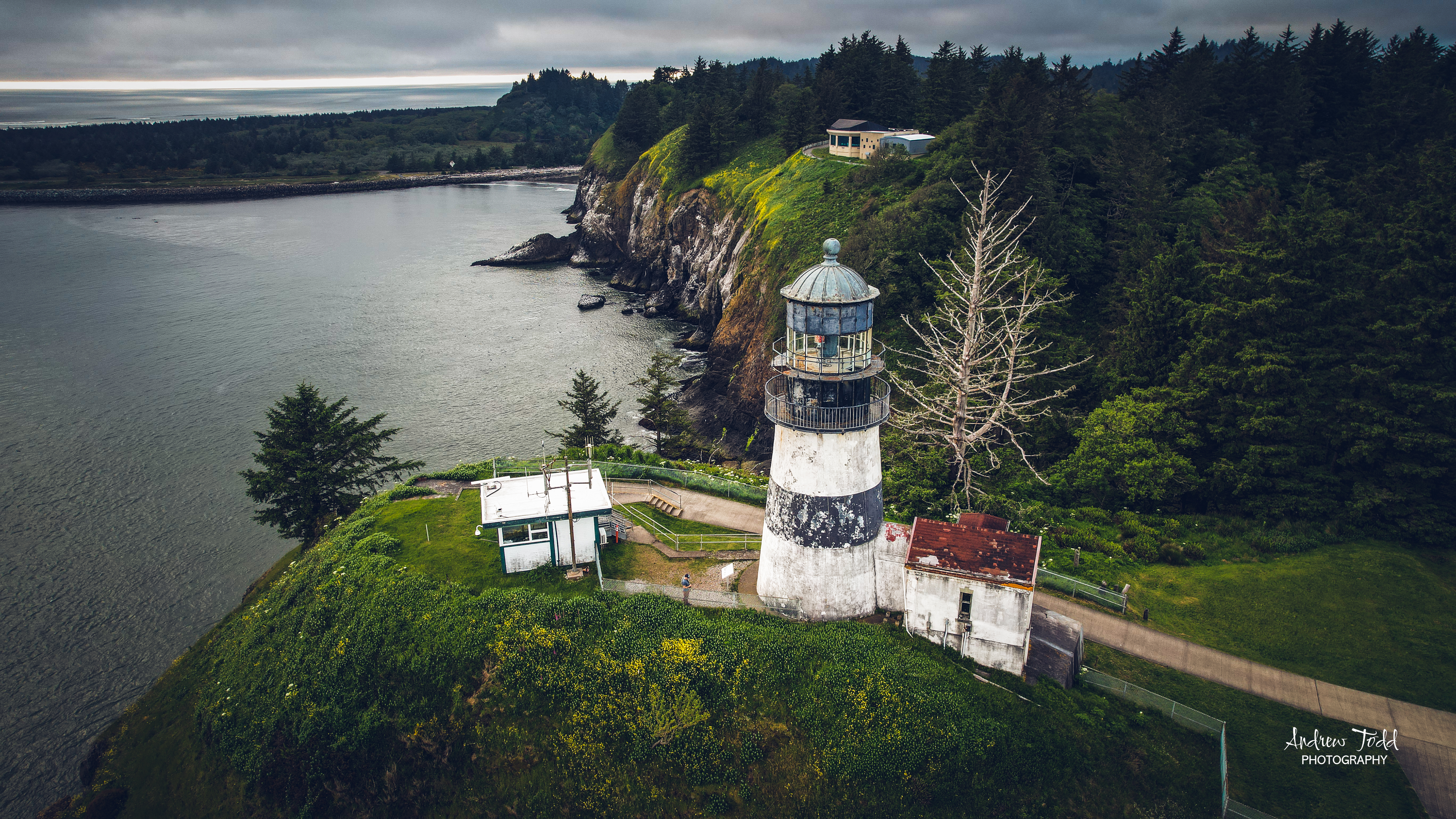 Cape Disappointment Washington drone lighthouse